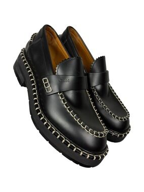 Chloé Noua Leather Whipstitch Black Loafers